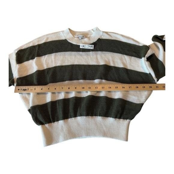 Madewell Loose Open Knit Crewneck Lightweight Sweater White Green Stripe NWT XS - Picture 6 of 12